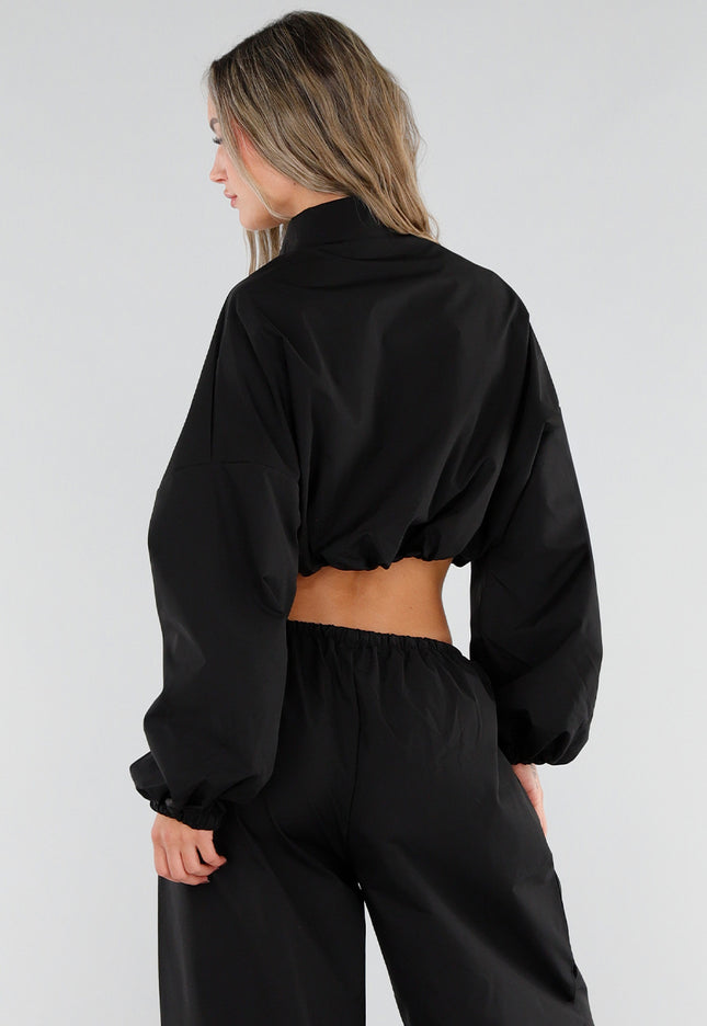 NEW211026 Zwarte Two Piece Set met Wijde Parachute Broek