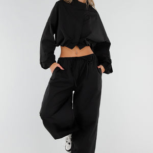 NEW211026 Zwarte Two Piece Set met Wijde Parachute Broek