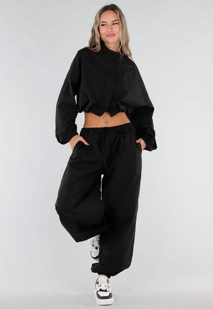NEW211026 Zwarte Two Piece Set met Wijde Parachute Broek