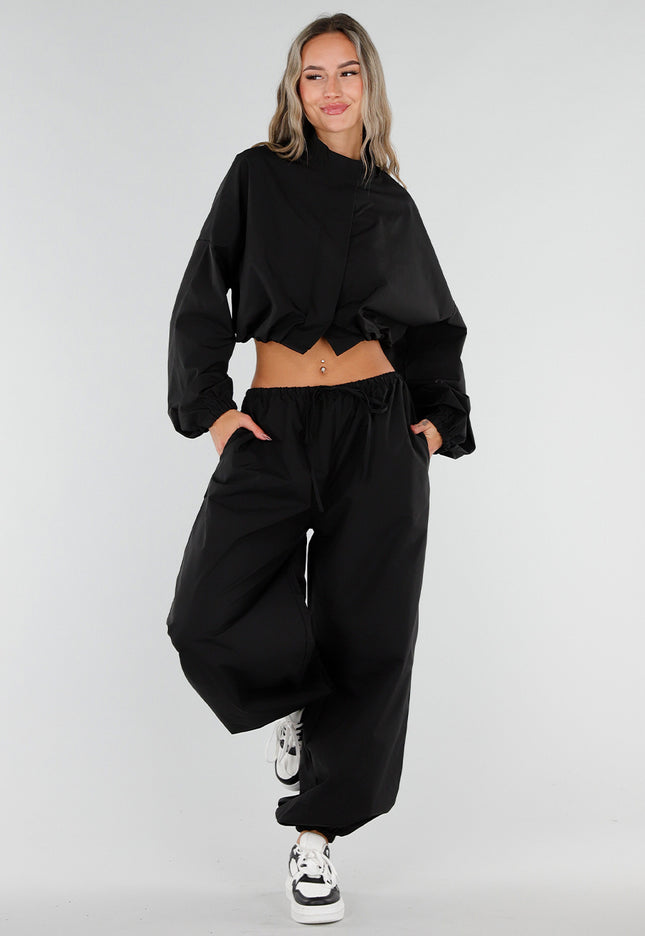 NEW211026 Zwarte Two Piece Set met Wijde Parachute Broek