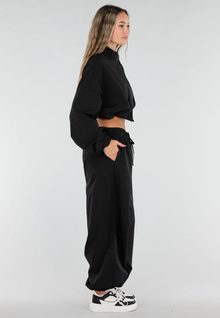 NEW211026 Zwarte Two Piece Set met Wijde Parachute Broek