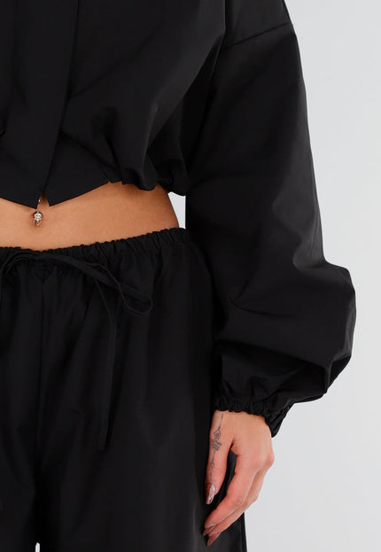 NEW211026 Zwarte Two Piece Set met Wijde Parachute Broek
