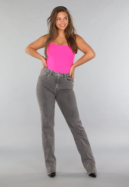 NEW220125 Fel Roze Mouwloze Body met Vierkante Hals