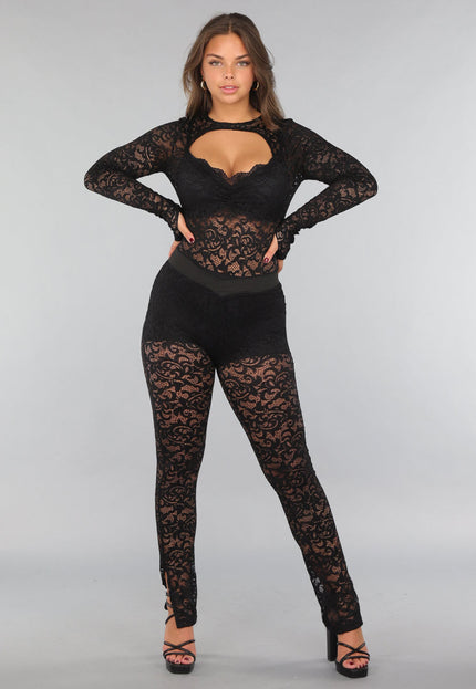 NEW220125 Kanten Two Piece met Bodysuit en Split Legging