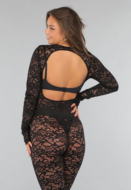NEW220125 Kanten Two Piece met Bodysuit en Split Legging