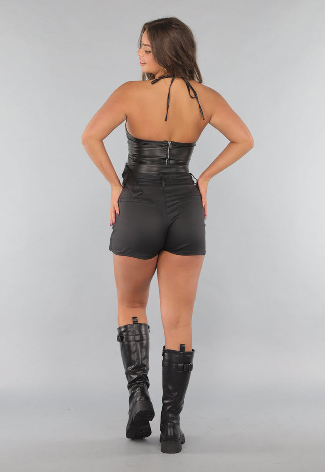 NEW220125 Lederlook Rave top met Gespdetails