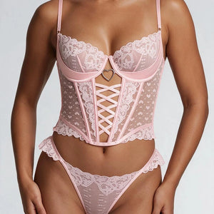 NEW220125 Lichtroze Hartjes Bustier Lingerie Set