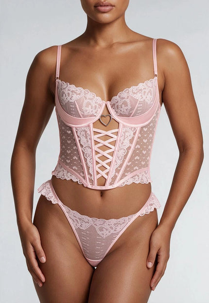 NEW220125 Lichtroze Hartjes Bustier Lingerie Set