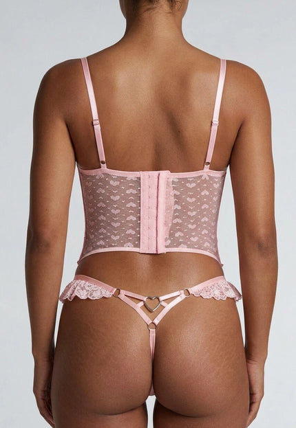 NEW220125 Lichtroze Hartjes Bustier Lingerie Set