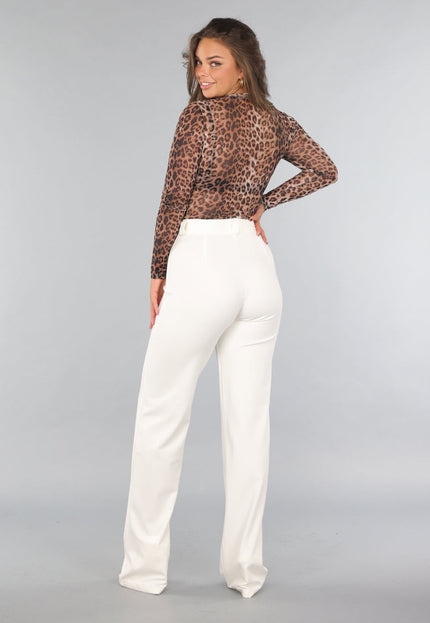 NEW220125 Rechte Cremekleurige Pantalon met Stretch in Tall Model