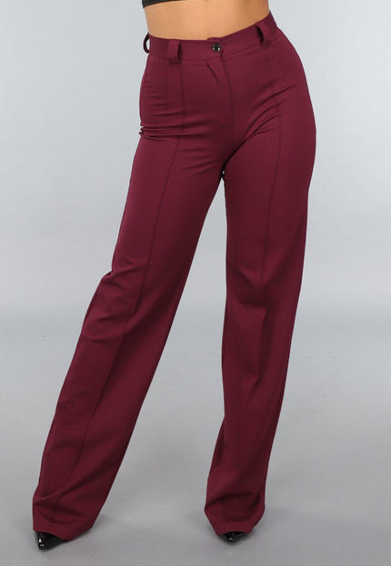 Rechte Tall Stretch Pantalon in Burgundy