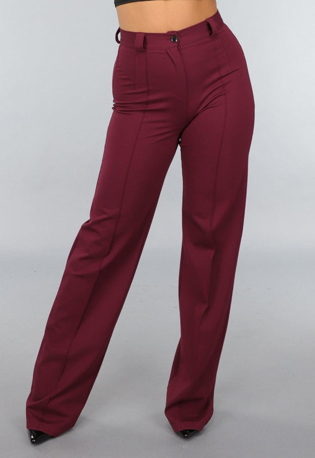 Rechte Tall Stretch Pantalon in Burgundy