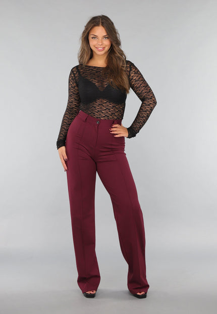 Rechte Tall Stretch Pantalon in Burgundy