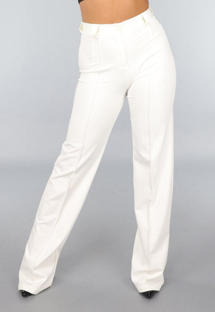 NEW220125 Rechte Cremekleurige Pantalon met Stretch in Tall Model