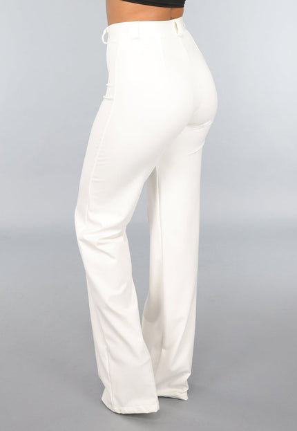 NEW220125 Rechte Cremekleurige Pantalon met Stretch in Tall Model