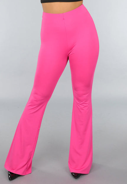 NEW220125 Tall Fuchsia Elastische Legging Broek met Wijde Pijpen