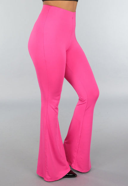 NEW220125 Tall Fuchsia Elastische Legging Broek met Wijde Pijpen