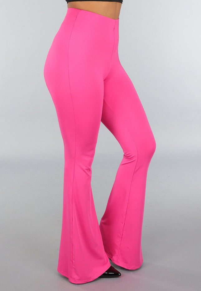NEW220125 Tall Fuchsia Elastische Legging Broek met Wijde Pijpen