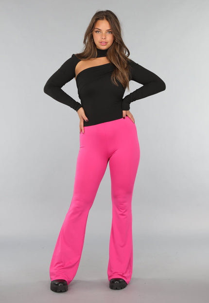 NEW220125 Tall Fuchsia Elastische Legging Broek met Wijde Pijpen