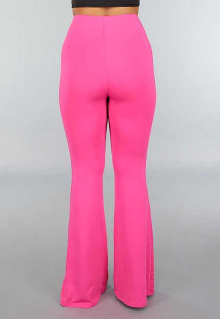 NEW220125 Tall Fuchsia Elastische Legging Broek met Wijde Pijpen