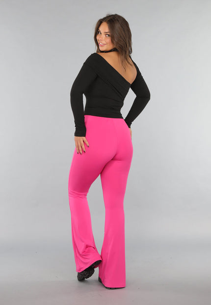 NEW220125 Tall Fuchsia Elastische Legging Broek met Wijde Pijpen