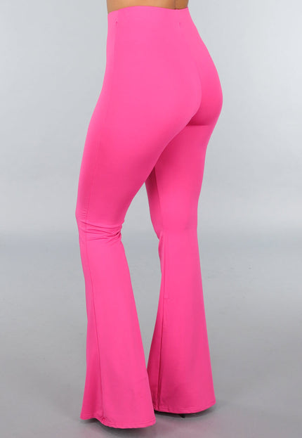 NEW220125 Tall Fuchsia Elastische Legging Broek met Wijde Pijpen