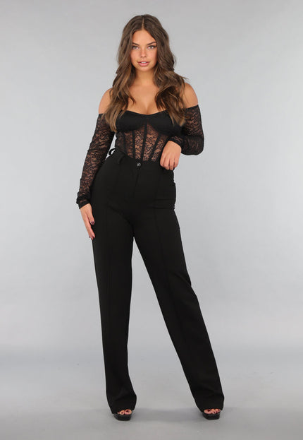 Tall Zwarte Straight Leg Pantalon met Stretch