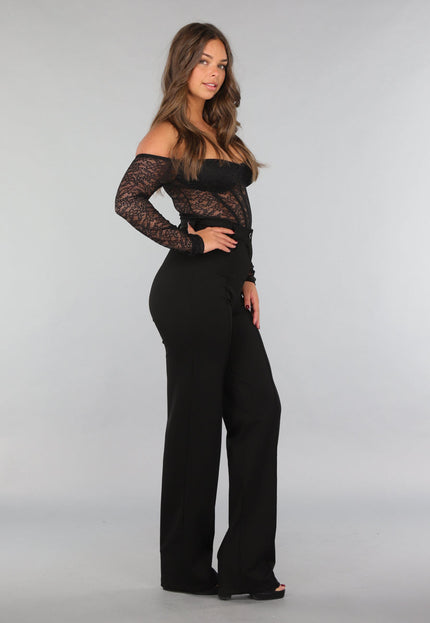 Tall Zwarte Straight Leg Pantalon met Stretch