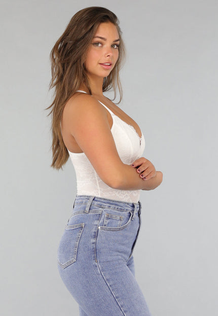 OP=OP.35.NL Witte Kanten Bodysuit met Compressie