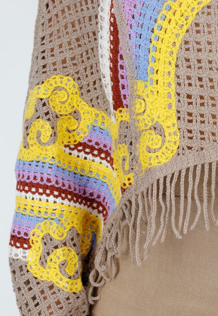NEW220426 Beige Gehaakte Crop Trui met Regenboog