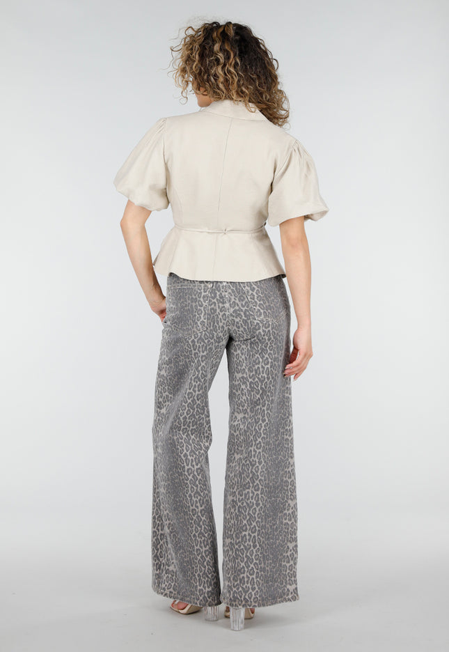 NEW220426 Beige Wikkelblazer met Korte Mouwen