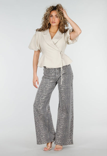 NEW220426 Beige Wikkelblazer met Korte Mouwen
