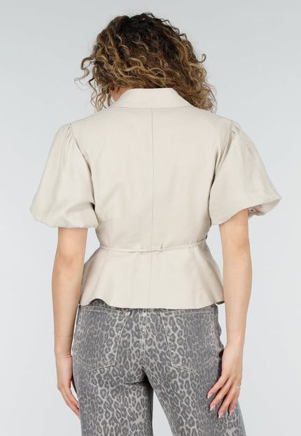 NEW220426 Beige Wikkelblazer met Korte Mouwen