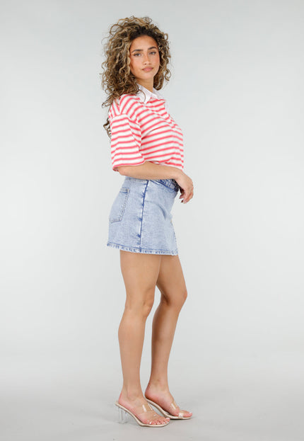 NEW220426 Blauwe Denim Skort met Knopen