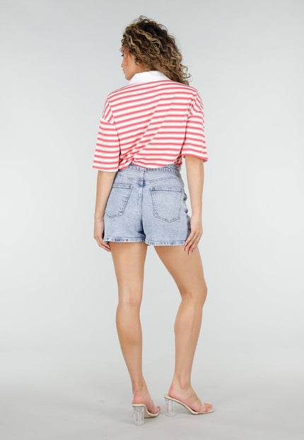 NEW220426 Blauwe Denim Skort met Knopen
