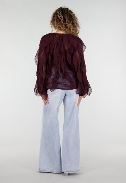 NEW220426 Bordeaux Chiffon Blouse met Ruffles