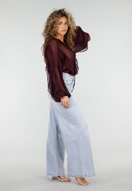 NEW220426 Bordeaux Chiffon Blouse met Ruffles