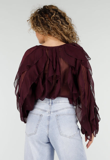 NEW220426 Bordeaux Chiffon Blouse met Ruffles