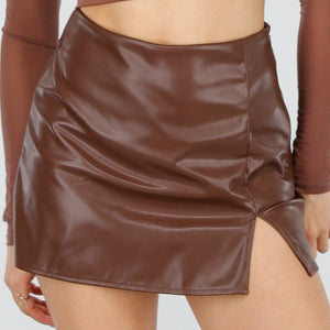 NEW220426 Bruine Lederlook Skort met Stretch