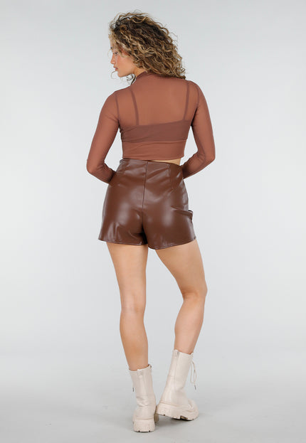NEW220426 Bruine Mesh Crop Top met Pads