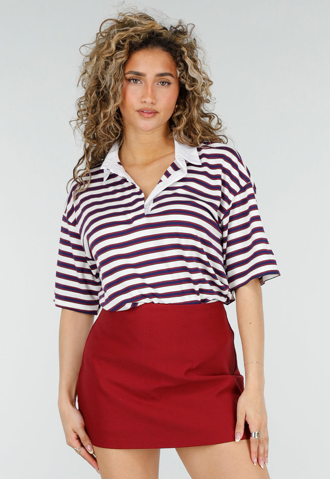 NEW220426 Gestreepte Polo Top met Kraag