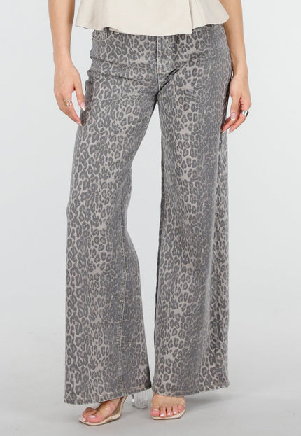 NEW220426 Leopard Print Wide Leg Jeans