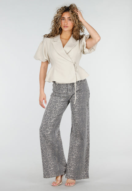 NEW220426 Leopard Print Wide Leg Jeans