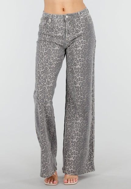 NEW220426 Leopard Print Wide Leg Jeans