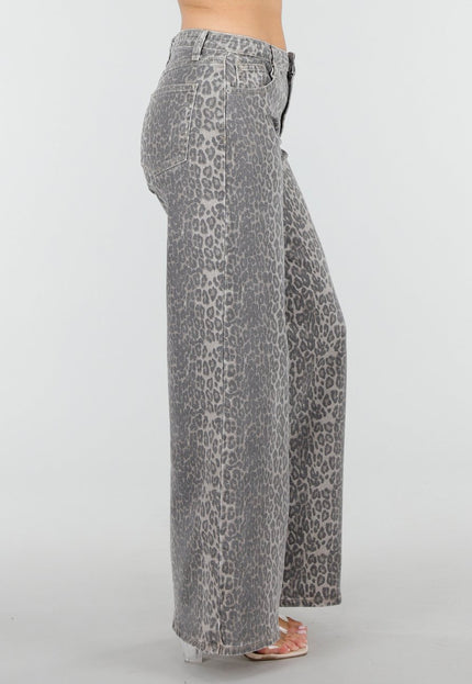 NEW220426 Leopard Print Wide Leg Jeans