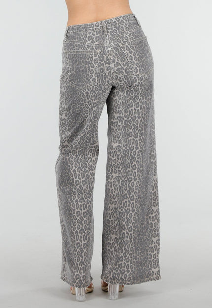 NEW220426 Leopard Print Wide Leg Jeans