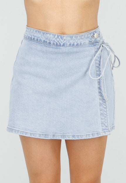 NEW220426 Lichtblauwe Denim Skort met Overslag