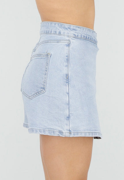 NEW220426 Lichtblauwe Denim Skort met Overslag