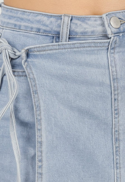 NEW220426 Lichtblauwe Denim Skort met Strik