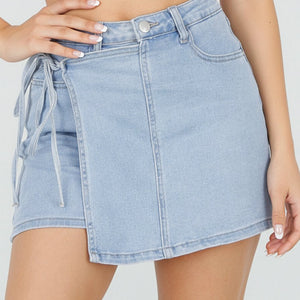 NEW220426 Lichtblauwe Denim Skort met Strik
